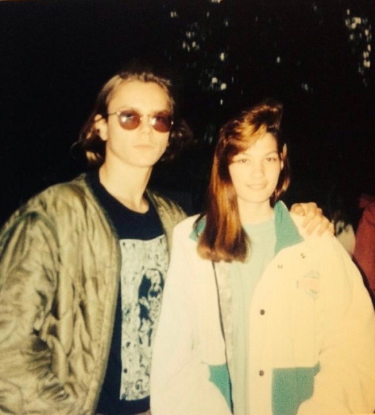 With fan while filming exterior shots in a house located in the Stadium District at Tacoma, Washington in 1989
